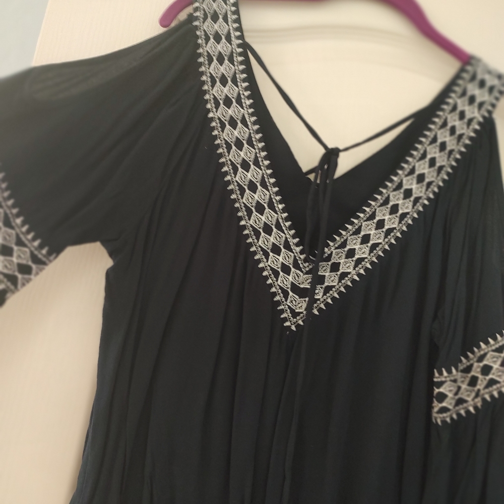 Simply Styled Black Embroidered Cold Shoulder Blouse. Beautiful!